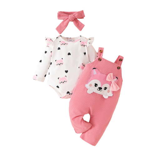 Curenmufel Fall Outfit Baby Girl Baby Girl Fall Outfits Toddler Girls Romper Pants Headband 3Pcs Coming Home Outfit Girl 0 3 6 9 12 18 24 Months (Pink,3-6 Months)