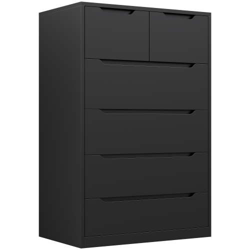 Romorgniz 6 Drawer Dresser for Bedroom,Black Tall Dresser with Deep Drawers,Wood Chest of Drawers for Bedroom,Hallway,Living Room,Smooth Metal Rail,Modern,43.2"H X 27.6"W X15.6"D