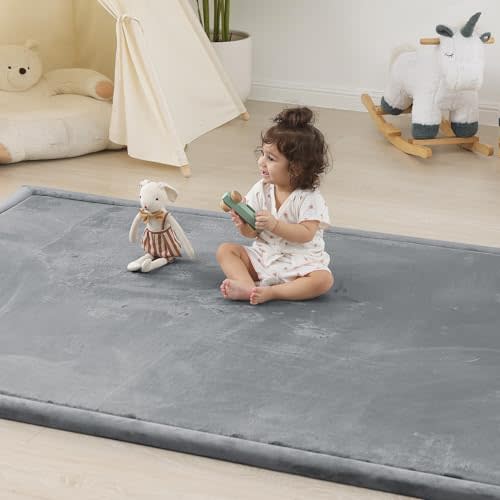 1.5" Thick Baby Play Mat for Floor Tummy Time, 59"x 79" Pro Soft Baby Activity Playmats Playroom, Easy Care with Non-Slip Safe for Infant Toddler Kids Crawling(Dark Grey)