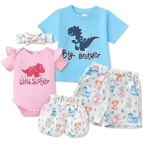 AMAWMW Big Sister Little Sister Matching Outfits Toddler Baby Girl Summer Clothes Short Sleeve Romper Ruffle Skirt 3PC Set