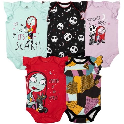 Disney Nightmare Before Christmas Jack Skellington Sally Newborn Baby Girls 5 Pack Cuddly Short Sleeve Bodysuits Multicolor Newborn