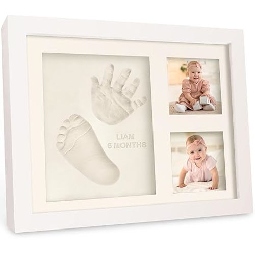 Baby Hand and Footprint Kit - Quick Dry Clay Baby Footprint Kit, Pets Paw, Newborn Keepsake Picture Frame for Boys, Girls, Personalized New Mom Gifts for Shower & Registry, Grandparents (Alpine White)