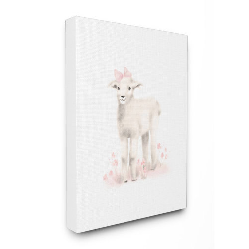 Harriet Bee 'Sweet Baby Lamb with Pink Bow' Wall Art & Reviews | Wayfair