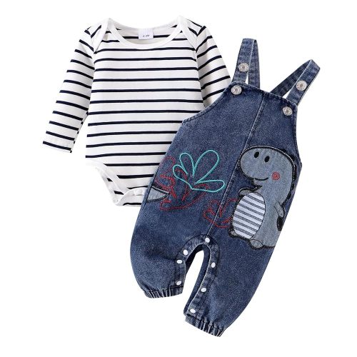 Baby Boy Clothes Newborn Long Sleeve Romper Cartoon Animal Jeans Suspender Overalls Jumpsuit Fall Outfits 0-18 Months