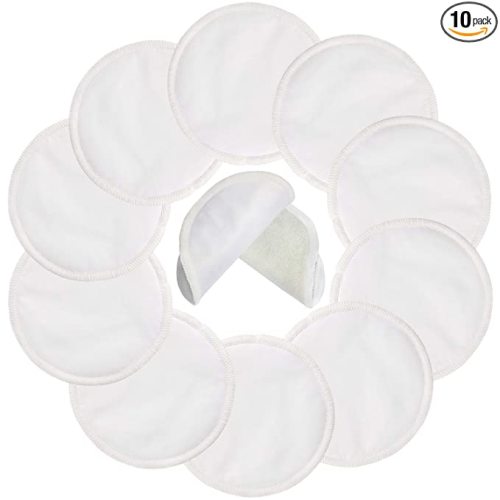 PINOWU Reusable Nursing Pads (10 Pack) for Breastfeeding Moms - 4.7 inch Washable Breastfeeding Nipple Pad for Maternity with Laundry Bag
