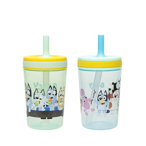 Zak Designs Bluey Kelso Toddler Cups For Travel or At Home, 15oz 2-Pack Durable Plastic Sippy Cups With Leak-Proof Design is Perfect For Kids (Bluey & Friends)