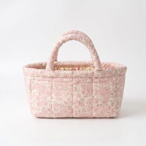 Alilang Quilted Floral Storage Basket with Handles for Home Organization - Pink
