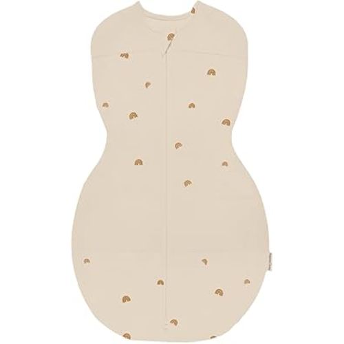 Happiest Baby Sleepea 5-Second Swaddle - 100% Organic Cotton Baby Swaddle Blanket - Doctor Designed Promotes Healthy Hip Development (Tan Rainbows, Medium)