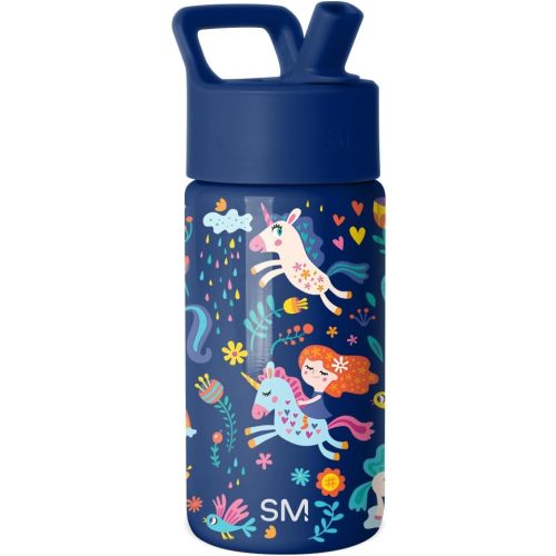 Simple Modern Kids Water Bottle with Straw Lid | 14oz Insulated Stainless Steel Kids Tumbler & Spill Proof Toddler Cup for School, Girls, Boys | Summit | Unicorn Rainbows