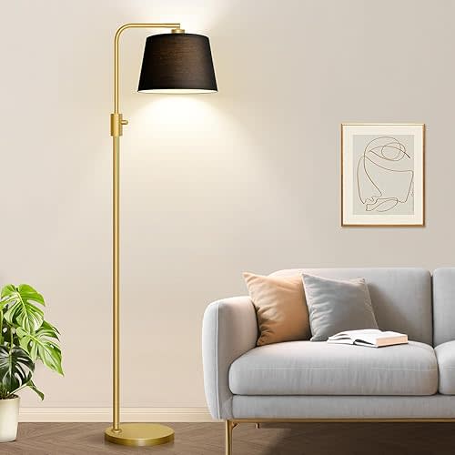 Nintiue Dimmable Gold Floor Lamp, 1000 LM LED Edison Bulb Included, Arc Floor Lamps for Living Room with Black Shade, Modern Standing Lamp Tall Lamps for Living Room Bedroom