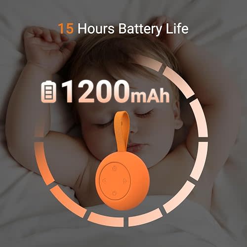 Portable Baby Sound Machine [White Noise for Babies Kids Adults][Timer Function][20 Soothing Sounds] 15 Hours Battery Life, Travel,Registry Gift,Shower,Clips on Baby Stroller.Orange