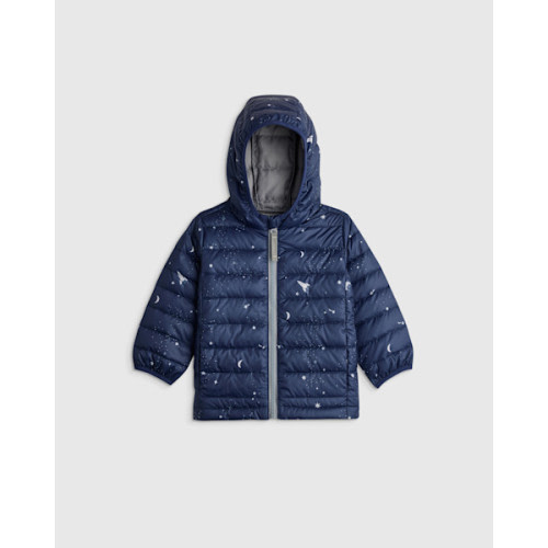 Lightweight Down Hooded Puffer Jacket - Baby in Navy Space