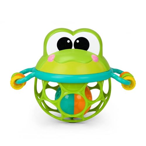 Oball Jingle & Shake Pal by Bright Starts, Easy-Grasp Baby Rattle with Chime Ball, Bead Chasers, Easy to Hold Handles, Frog Character, Unisex, Newborn & Up