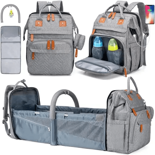 KABAQOO Diaper Bag Backpack with Detachable Changing Station, Large Capacity Baby Diaper Bags for Boys & Girls, Baby Registry Search Stuff & Shower Gifts, Newborn Essentials Must Haves, Grey