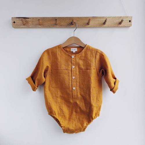 Linen Baby Boy Shirt Bodysuit: Handmade Shower Gift