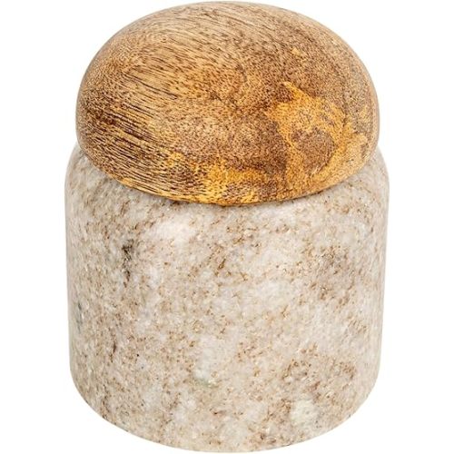 Creative Co-Op Modern Marble Canister with Wood Lid, Natural