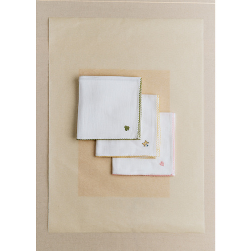 Set Of 3 Embroidered Muslin Cloths - Blanc / Multico