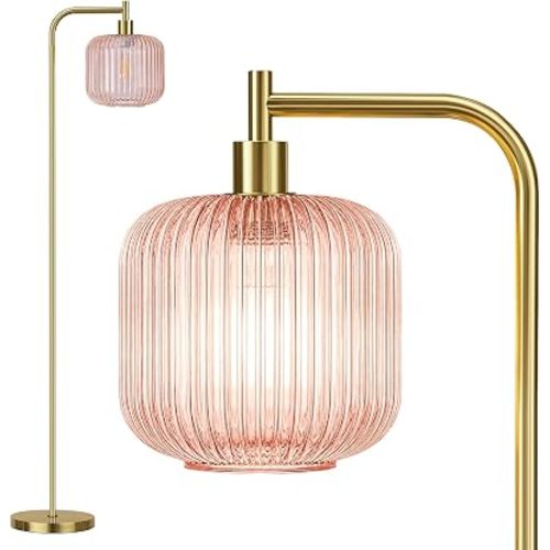 Pink Glass Floor Lamp, 67" Tall Reading Lamp, Touch Control, 2H/4H/8H Timer