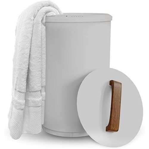 SAMEAT Heated Towel Warmers for Bathroom - Large Towel Warmer Bucket, Wood Handle, Auto Shut Off, Fits Up to Two 40"X70" Oversized Towels, Gray
