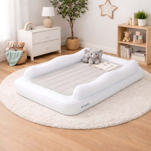 Regalo Inflatable Toddler Travel Bed with Safety Rails, Air Pump & Carry Bag, White