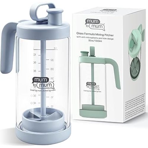 32oz Glass Formula Mixing Pitcher, Formula Pitcher Milk Pitcher, Premium Borosilicate Microplastic-Free Leak-Proof Design, Breastmilk Storage, Dishwasher Safe & Thermal Shock Resistant(Light blue)