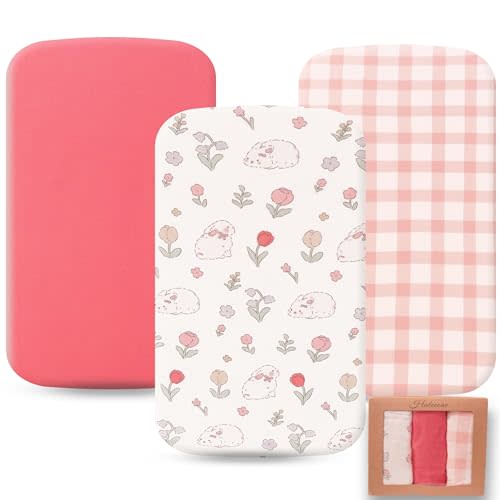 100% Jersey Cotton Bassinet Sheets 20" x 33" Fits Koolababy/Koolerthings, BCOL, BabyBond, Jimglo 3 in 1, and Cowiewie Baby Bassinet, Super Soft and Breathable Fitted Sheets, 3 Pack, Pink