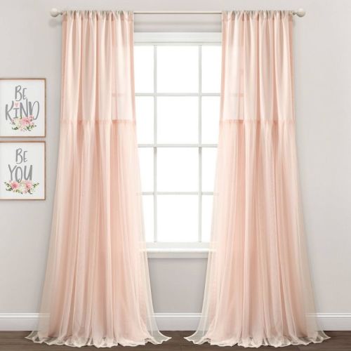Set of 2 (84"x40") Tulle Skirt Solid Window Curtain Panels Blush - Lush Décor: Light Filtering Microfiber Drapes
