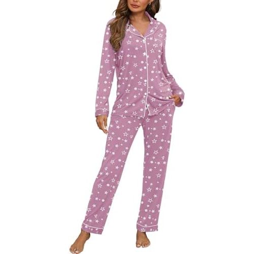 HNG Women Pajama Set Long Sleeve Sleepwear Fashion Night Wear