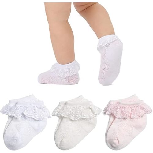 Mini angel Baby Lace Socks Baby Girl Double/Eyelet Lace Ruffle Frilly Socks for Newborn Infant and toddlers Gift Set