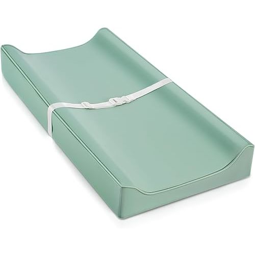 Vegan Leather Changing Pad Cover with Zipper - 31"X 16" - Waterproof Wipeable, Extra Thick & Portable & Non-Slip Diaper Mat - Fits Standard Changing Tables (Green)