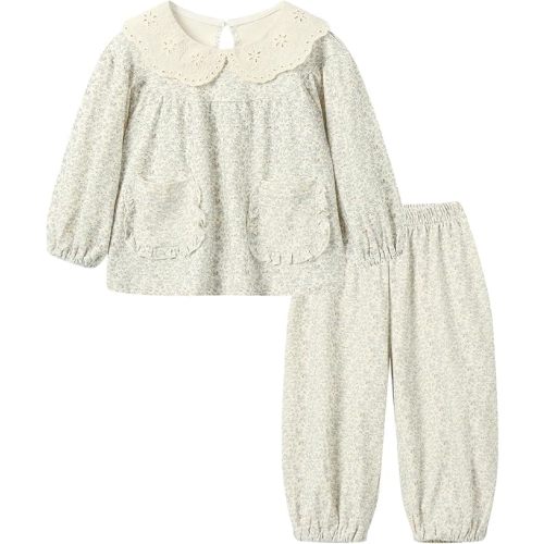 Mud Kingdom Girls Pajamas Set Long Sleeve Top and Pant Girls Peter Pan Collar Sleepwear 2-Piece Fall 2T- Size 8
