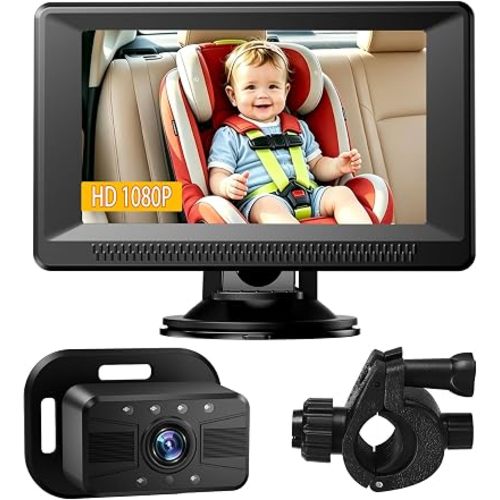 Baby Car Camera HD 1080P - Car Baby Monitor with Night Vision, Adjustable View Angle, Easy Installation, Anti-Glare Display, Rear Seat Monitoring for Kids & Infants