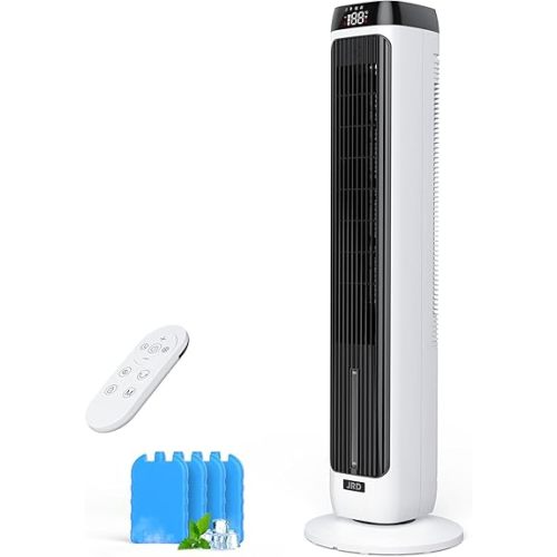 JRD 41" Evaporative Cooler with 3 Speeds, 5 Modes, Remote, 80° Oscillation Swamp Cooler with 12H Timer, Bladeless Tower Fan Cooling Fan for Bedroom Office Home