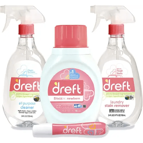 Baby Gifts Set by Dreft, Baby and Mom Gift Set with Liquid Laundry Detergent, Laundry Stain Remover, Stain Remover Pen & All Purpose Cleaner Spray, Great for Baby Showers