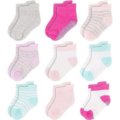 Rising Star Infant Girls Baby Socks, Non Slip Grip Ankle Socks for Baby's Ages 6-12 Months