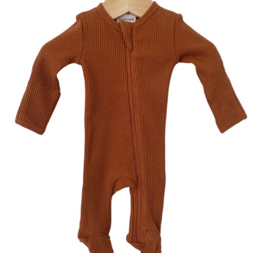 Waffle Basic Zip Footie - Camel
