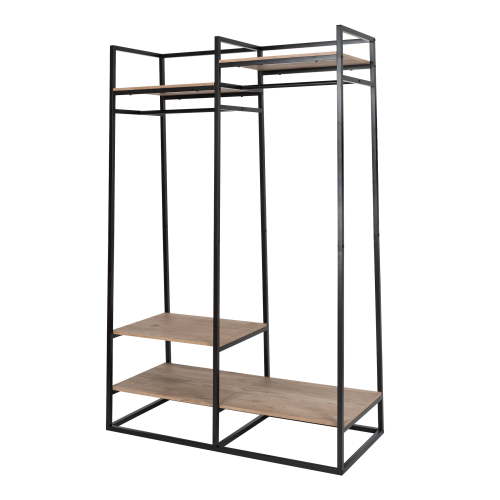 Better Homes & Gardens Jace Freestanding Metal 2-Rod Garment Clothes Rack with 4 Wooden Shelves, Black