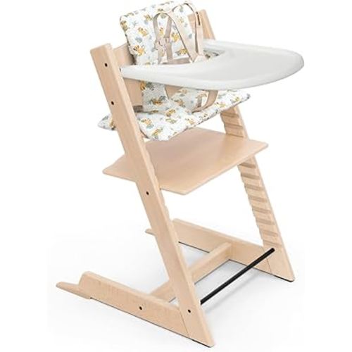 Stokke Tripp Trapp High Chair 2 (Natural), Cushion 2 (Disney Lion King Jungle) + Stokke Tray (White) - Includes Chair + Baby Set with Removable Harness for Children 6-36 Months