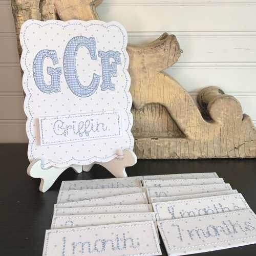 Baby Boy Monthly Milestone Plaque, Appliquéd monogram Monthly Photo Prop,Months 1-12
