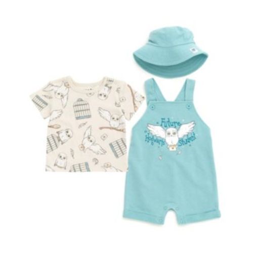 Baby Boys Hermione Hedwig Ron Weasley Baby French Terry Short Overalls T-Shirt & Hat 3 Piece Outfit Newborn to