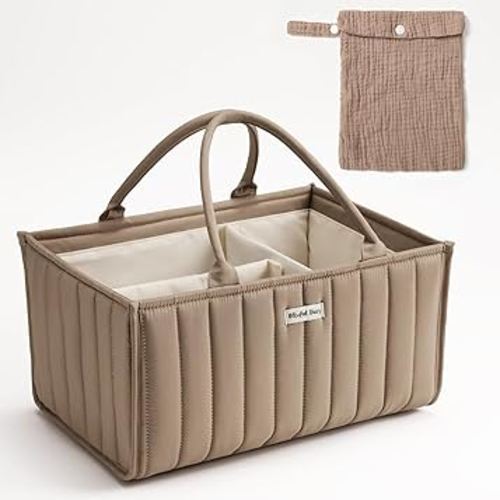 Blissful Diary Baby Diaper Caddy Organizer, Stylish Diaper Caddy Basket With A Diaper Storage Bag - Gift for Baby Registry Must Have, Baby Shower List, Newborn Essentials - Mocha Brown