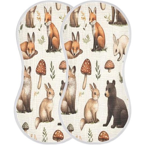 Woodland Animals Muslin Baby Burp Cloths - Super Absorbent and Soft Burping Rags - Cotton Burp Clothes Set for Boys and Girls, 2 Pack