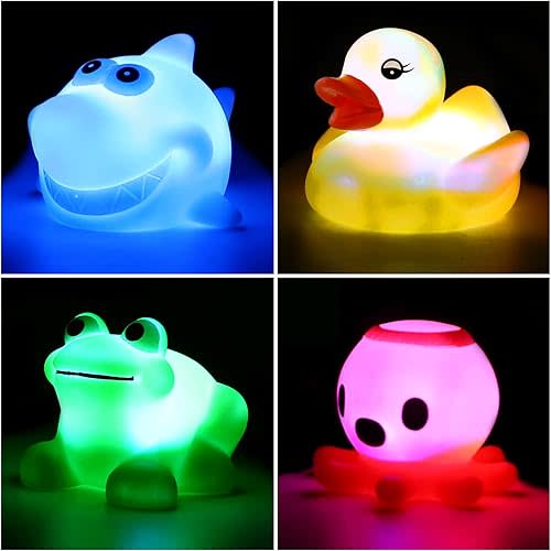 Yeonha Toys Bath Toy(4 Pack), Can Flashing Colourful Light, Floating Bath Toy, Light Up Bathtub Water Tub Toy for Pool Shower Bathtime Bathroom Kid Boys Girl Toddler Child Baby Infant