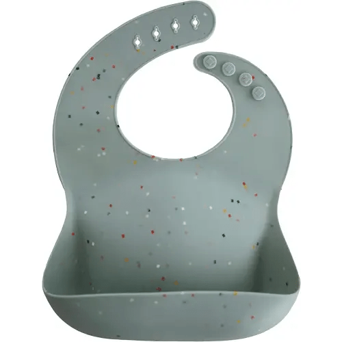 mushie Silicone Bib Meal Apron, Meal Bib, Baby Food with Pockets (Cambridge Blue Confetti)