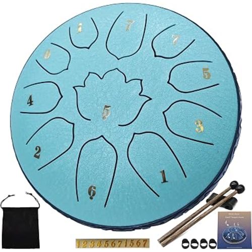 Steel Tongue Drum 11 Notes 6 Inches, Rain Drum for Outside with Bag, Music Book, Mallets, Finger Picks, Stickers – Meditation & Yoga Steel Drum