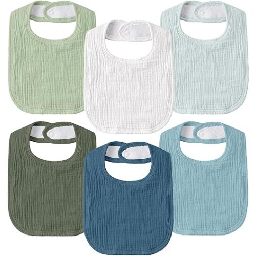 GLLQUEN BABY Muslin Drool Bibs for Boys Girls 6 Pack, Adjustable Baby Bibs for Drooling and Teething, Soft Cotton Baby Bandana Bib for Newborn Feeding Essentials (Green)