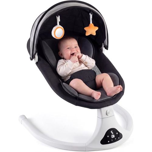 Electric Baby Swing for Infants to Toddler| Portable Infant Swing with Remote Control, Rocker with 5 Speeds, 3-Point Harness for Baby Boy Girl (Black)