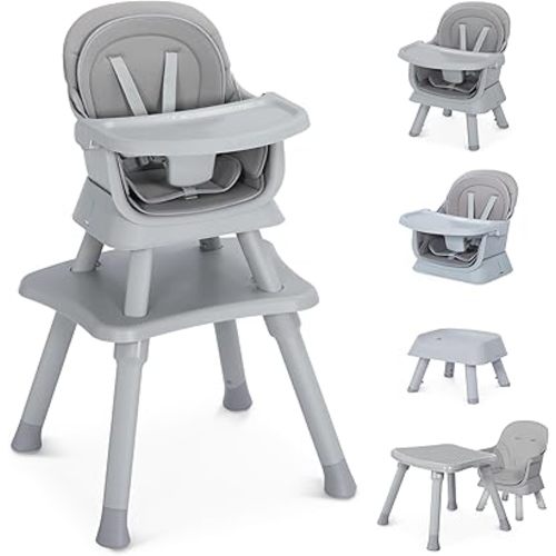 Baby High Chair, 8 in 1 Convertible Highchair, Booster Seat, Building Block/Activity Table, Stool, Feeding Chair with Dishwasher-Safe Tray, High Chairs for Babies and Toddlers (Gray)