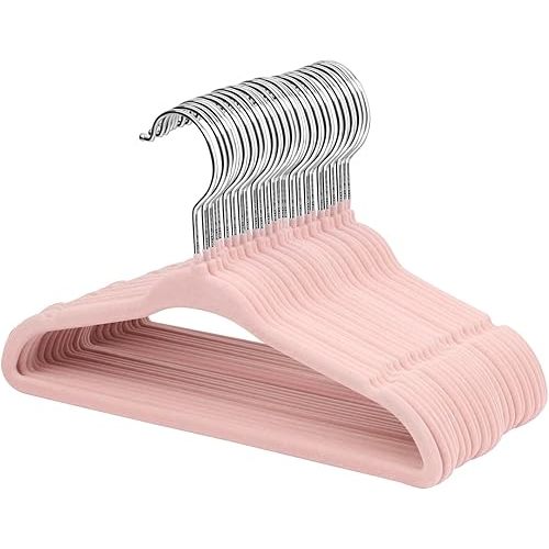 ManGotree Velvet Baby Clothes Hangers, Baby Toddler Kids Hangers with Swivel Hook, Notched Shoulder Design for Kids and Children Clothes (30 Pack, Light Pink)