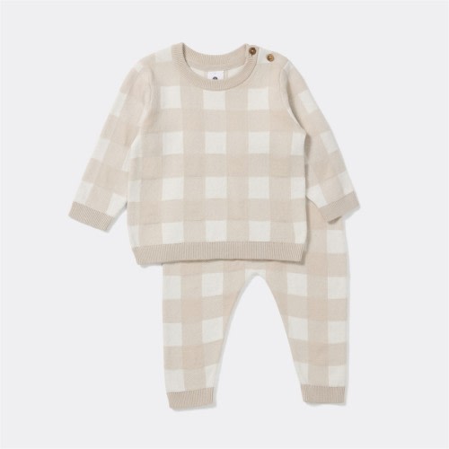 Dymples Baby Check 2 Piece Knit Set - Stone - Size 00